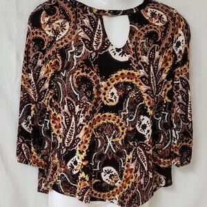 Susan Graver Tribal Paisley Blouse 3/4 sleeves Women's XL All Over Pattern Top